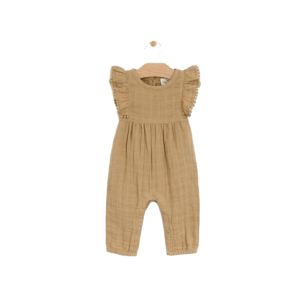 Muslin Butterly sleeve Frill Romper Gold